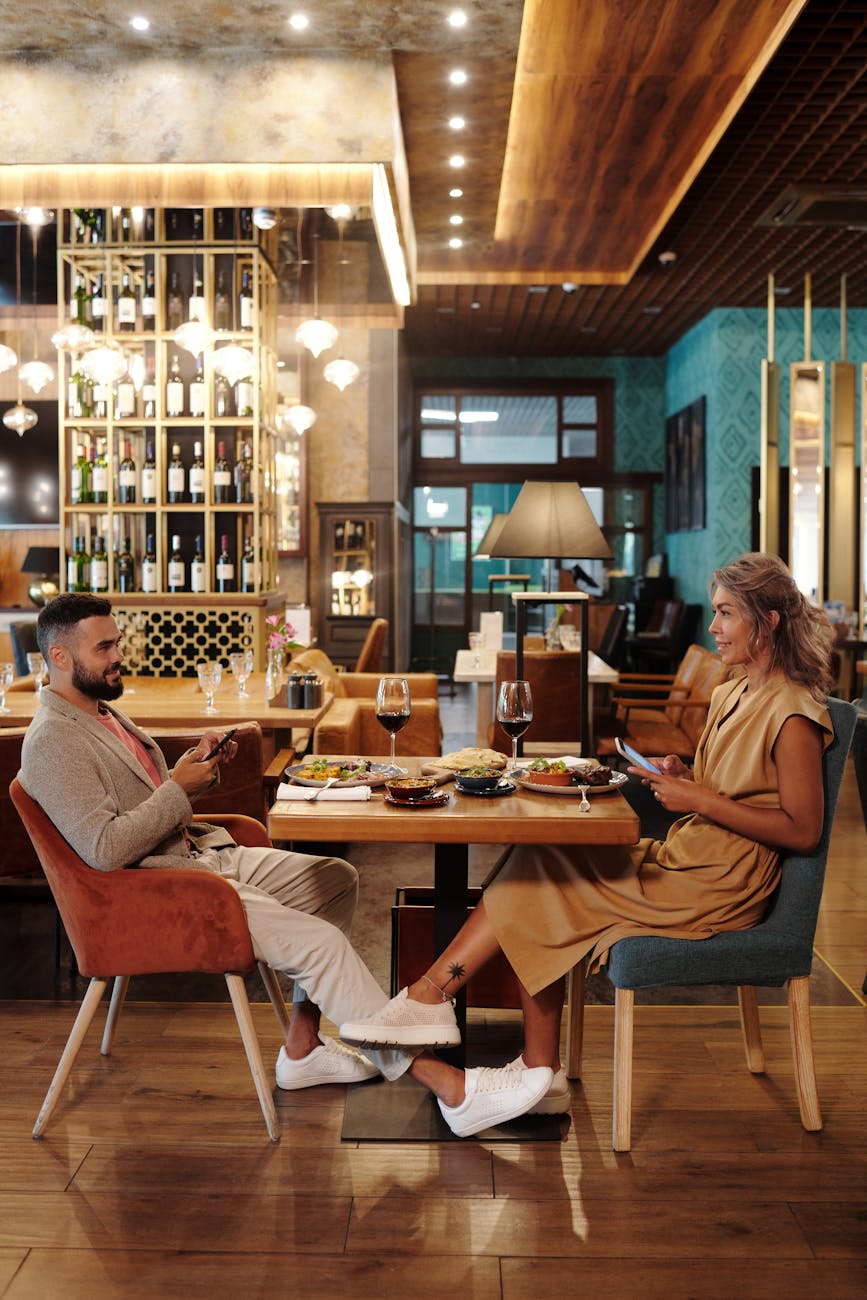 couple having dinner in a restaurant